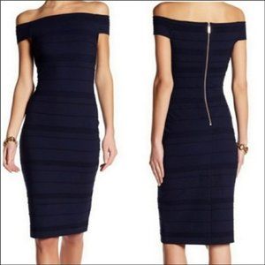 Ted Baker Navy Off-the-Shoulder Bandage Midi Dress